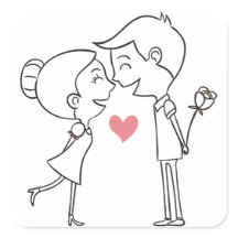 Cartoon Bride & Groom Black & White Pink Wedding