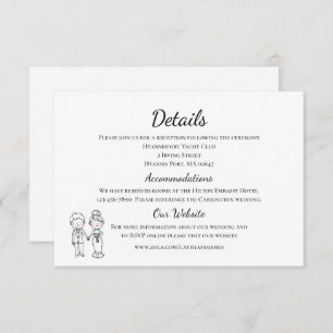 Cartoon Bride Groom Black White Wedding Details Enclosure Card