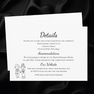 Cartoon Bride Groom Black White Wedding Details Enclosure Card