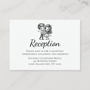 Cartoon Bride Groom Black White Wedding Reception Enclosure Card
