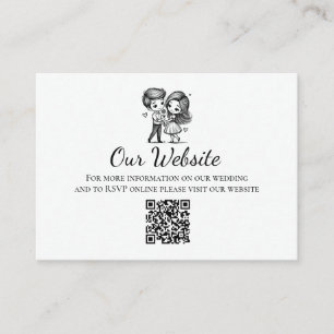 Cartoon Bride Groom Black White Wedding Website Enclosure Card