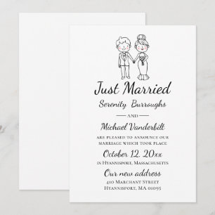 Cartoon Bride Groom Just Married Wedding  Announcement