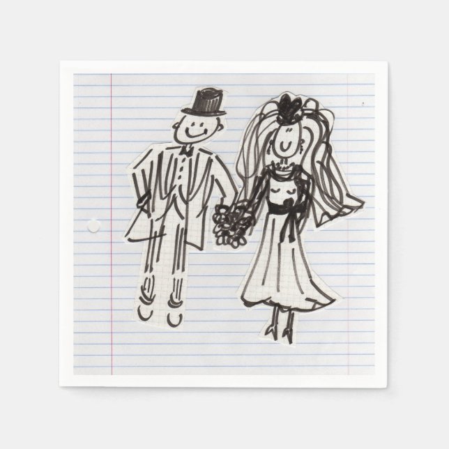 Cartoon Bride/Groom Paper Napkins (Front)