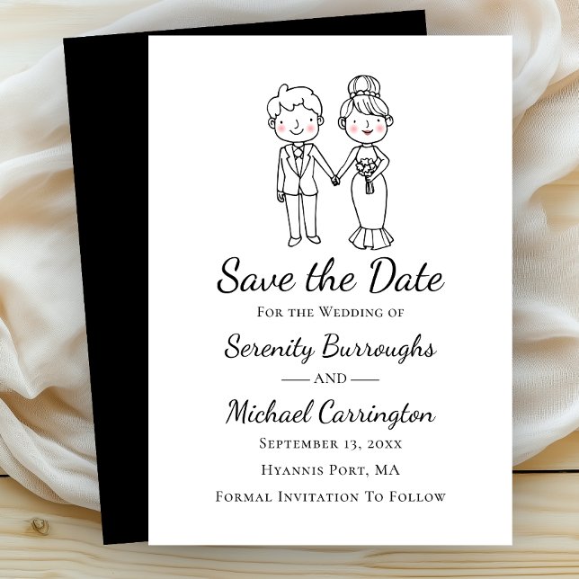 Cartoon Bride Groom  Wedding Save The Date Wedding Invitation (Creator Uploaded)