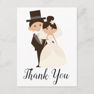 Cartoon Bride & Groom Wedding Thank You Postcard