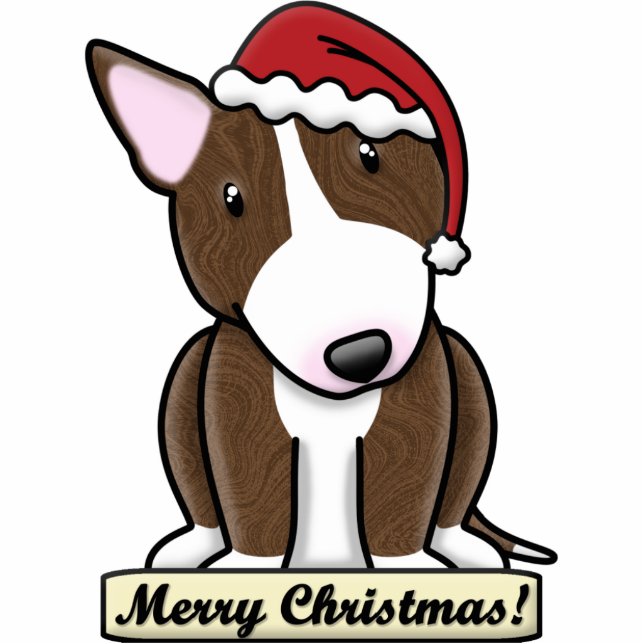 Cartoon Brindle Bull Terrier Christmas Ornament Photo Sculpture Decoration (Front)