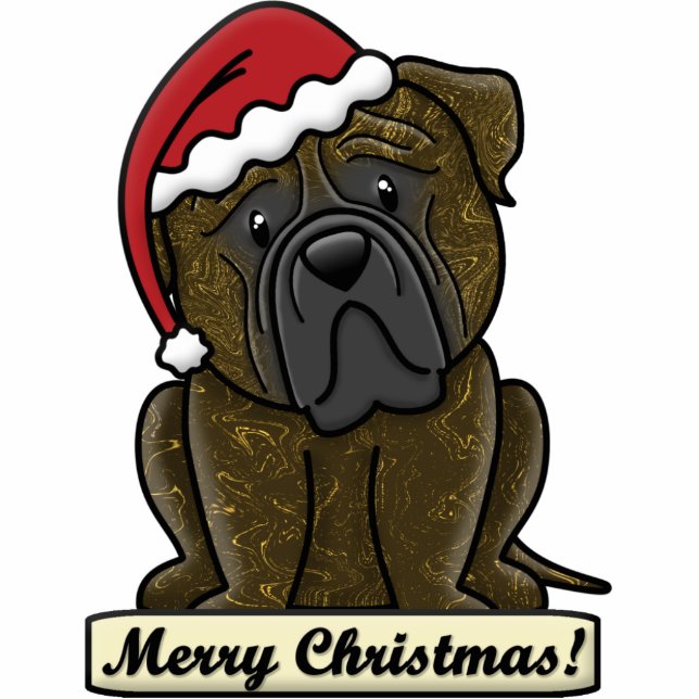 Cartoon Brindle Bullmastiff Christmas Ornament Photo Sculpture Decoration (Front)