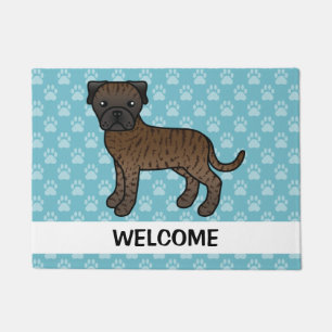 Cartoon Brindle Bullmastiff Dog With Welcome Text Doormat