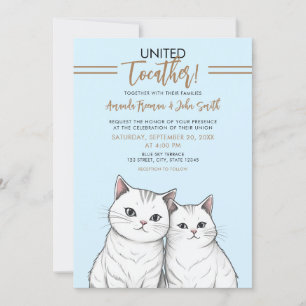 Cartoon Brown and White Cute Cats Wedding Invitation