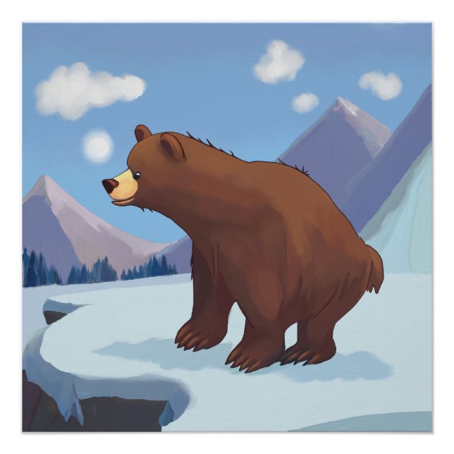 Cartoon Brown bear in the mountains Poster (Front)
