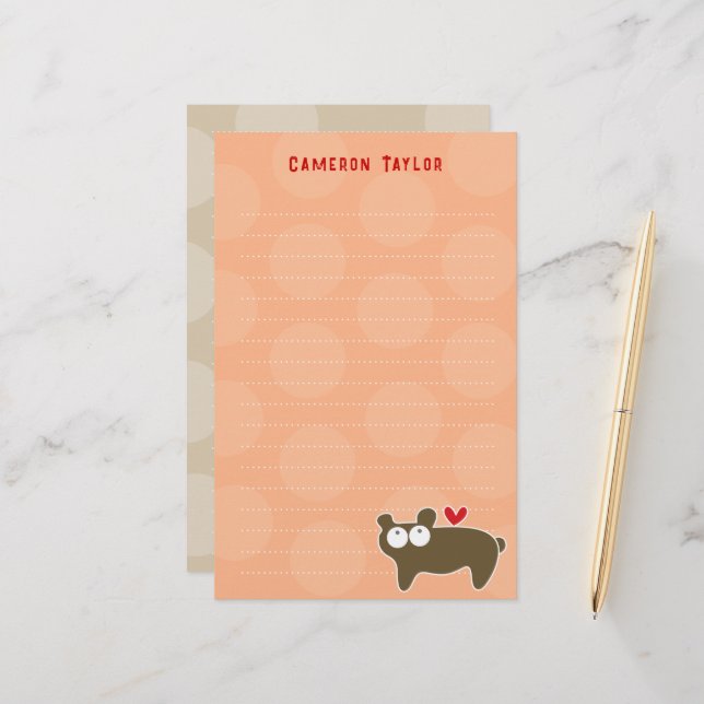 Cartoon Brown Bear Kids Children Dots Thank You Stationery (Front/Back In Situ)
