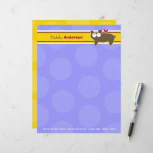 Cartoon Brown Bear Purple Dots Fun Kids Children Personalized Letterhead