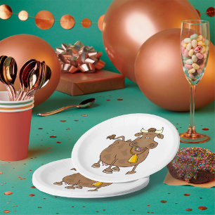Cartoon Brown Cow Paper Plate
