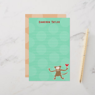 Cartoon Brown Monkey Kids Children Dots Thank You Stationery