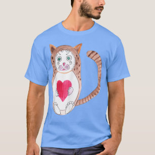 Cartoon Brown Russian Cat Nesting Doll Red Heart R T-Shirt