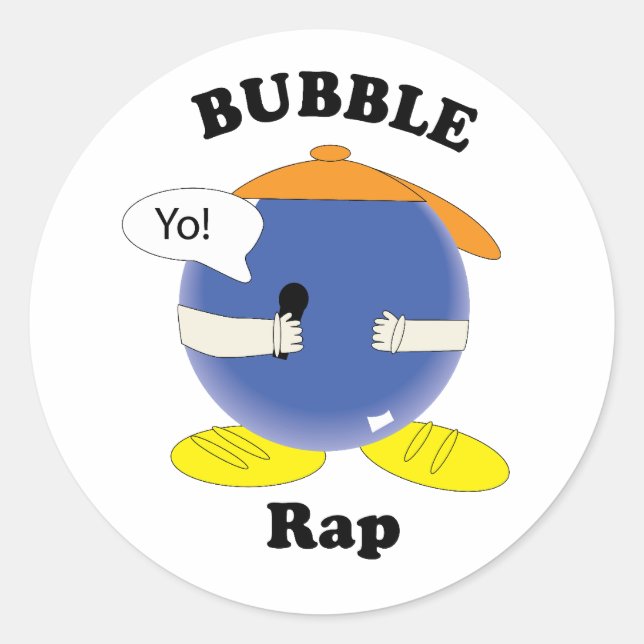 Cartoon Bubble Character Saying "Yo!" with microph Classic Round Sticker (Front)