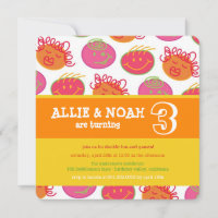 Cartoon Bubblegum Face Twins Birthday Photo Invite