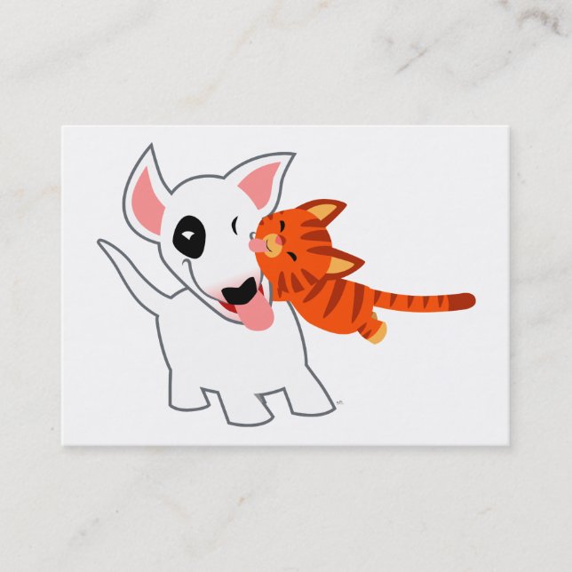 Cartoon Bull Terrier and Kitten ACEO/Business Card (Front)