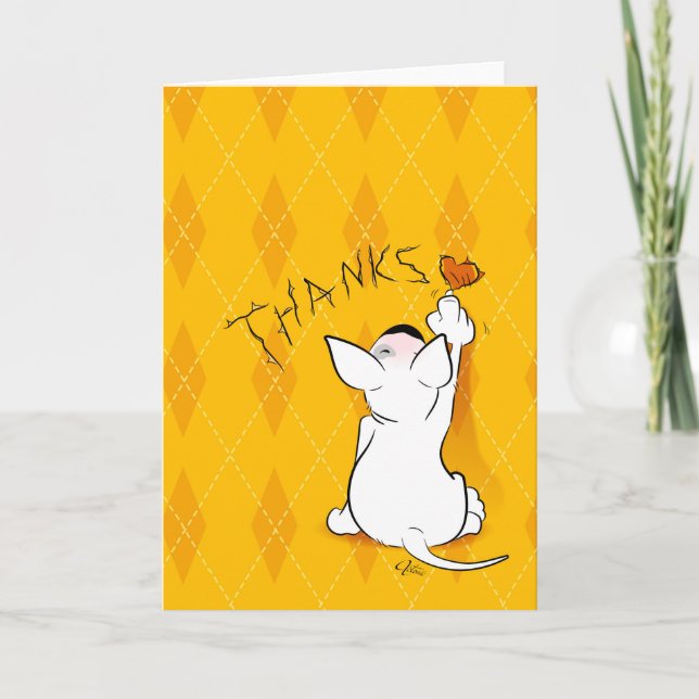 Cartoon Bull Terrier "Thank you!" Greeting Card (Front)