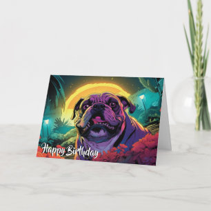 Cartoon Bulldog in a Garden Custom  Card