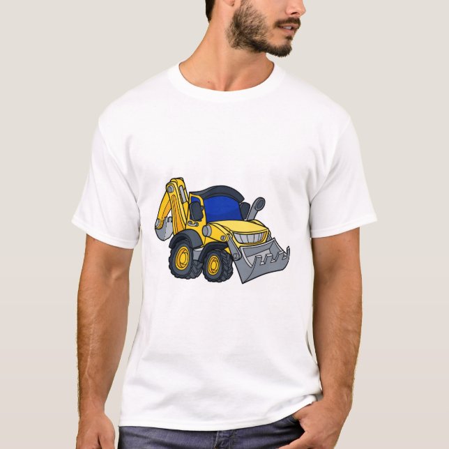 Cartoon Bulldozer Digger Vehicle T-Shirt (Front)