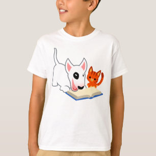 Cartoon Bullie and Kitty with Book Kids T-Shirt