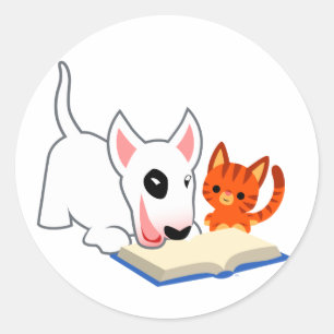 Cartoon Bullie and Kitty with Book Sticker