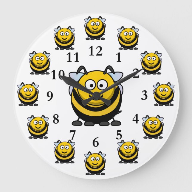 Cartoon Bumblebee and Bee Numbers Large Clock (Front)