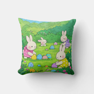 Cartoon Bunnies Easter Eggs Cushion