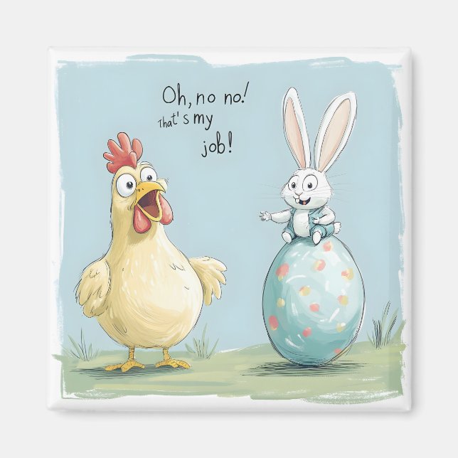 Cartoon Bunny Chick Egg Easter Fun Magnet (Front)