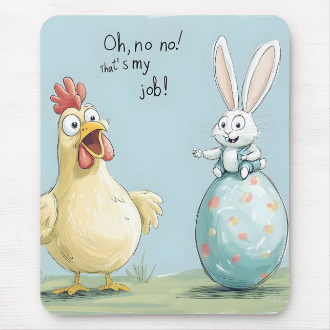 Cartoon Bunny Chick Egg Easter Fun Mouse Mat (Front)