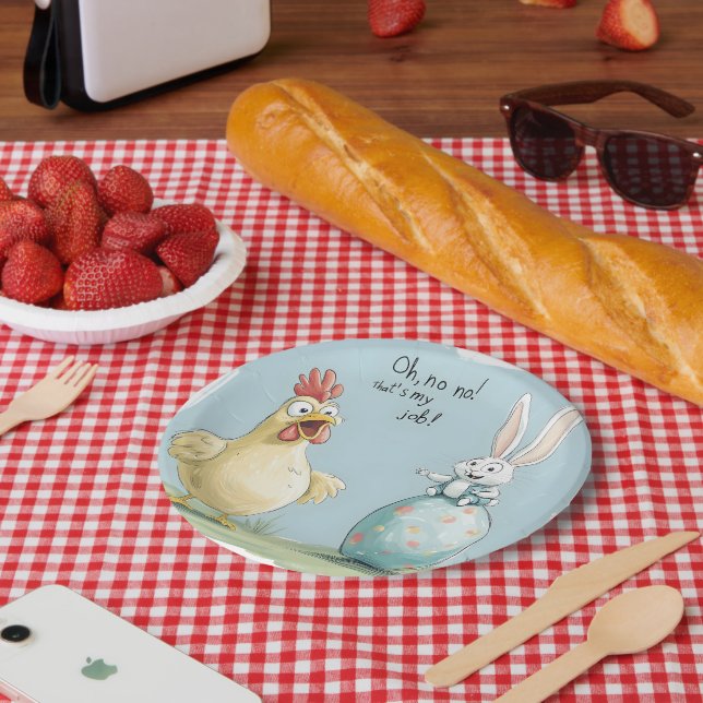 Cartoon Bunny Chick Egg Easter Fun Paper Plate (Picnic)