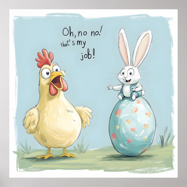 Cartoon Bunny Chick Egg Easter Fun Poster (Front)