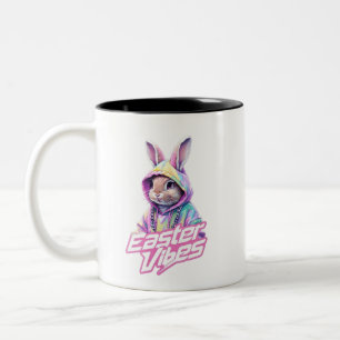Cartoon bunny Easter Vibes Art Two-Tone Coffee Mug
