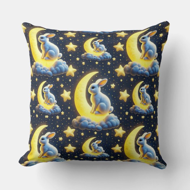 🌙🐰 Cartoon Bunny Glowing Moon Cosy Decor Gift ✨ Cushion (Front)