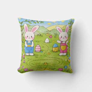 Cartoon bunny holding a carrot cushion