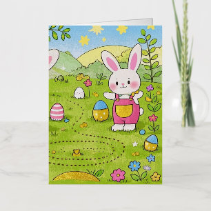 Cartoon bunny holding a carrot foil greeting card