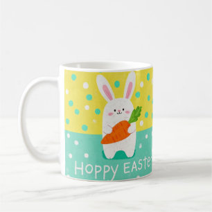 Cartoon bunny holding a carrot, polka dots  coffee mug