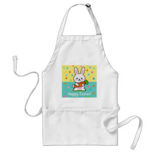Cartoon bunny holding a carrot polka dots standard apron