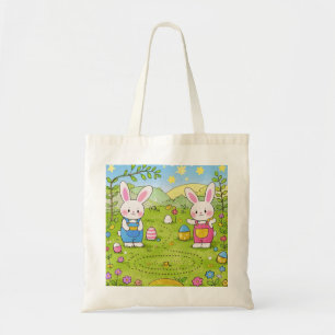Cartoon bunny holding a carrot tote bag
