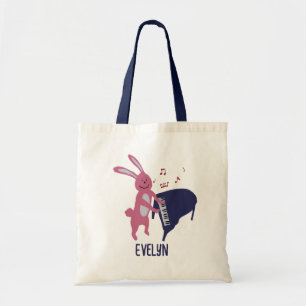 Cartoon Bunny Playing Piano Musical Personalised Tote Bag