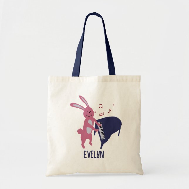 Cartoon Bunny Playing Piano Musical Personalized  Tote Bag (Front)