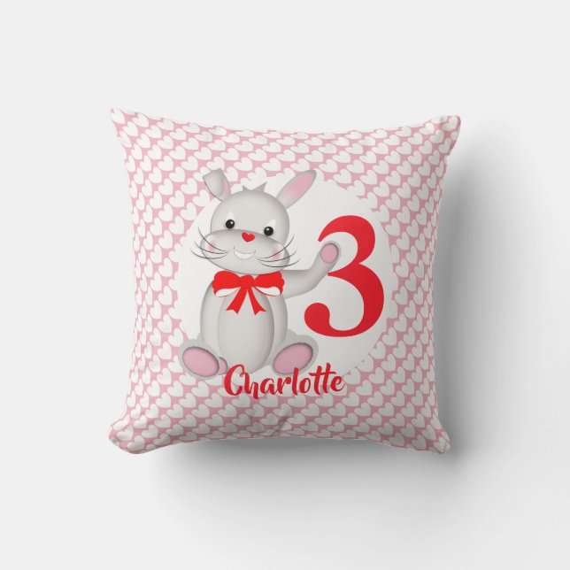Cartoon Bunny Rabbit Pink Cushion (Front)
