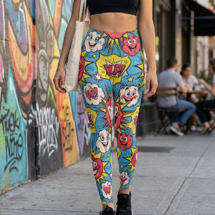 Cartoon Burst Fun Design - Comic Pop Art Explosion Leggings
