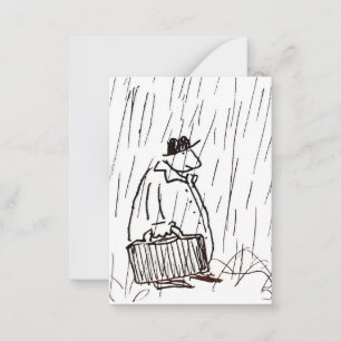Cartoon Businessman Briefcase Guy in Rain Card