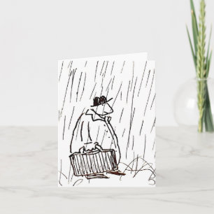 Cartoon Businessman Briefcase Guy in Rain Folded Note Card