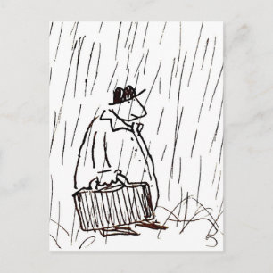 Cartoon Businessman Briefcase Guy in Rain Postcard