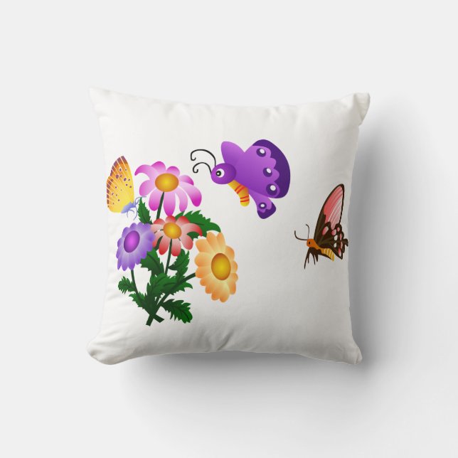 Cartoon Butterfly and Flowers American MoJo Cushion (Front)