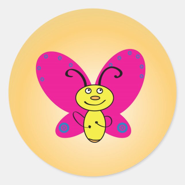 Cartoon Butterfly Funny Face Classic Round Sticker (Front)