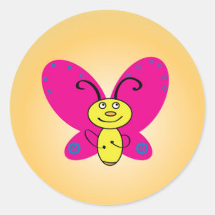 Cartoon Butterfly Funny Face Classic Round Sticker